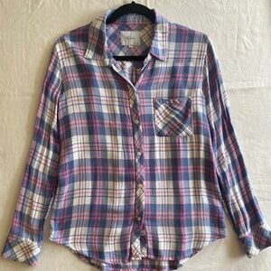 Rails Blue Pink Plaid Long Sleeve Button Up Top Size Medium